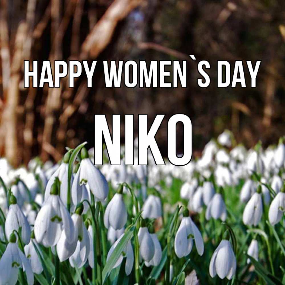 Greetings card с именем, Niko happy women`s day с подснежниками 1 Greetings with text for free download 